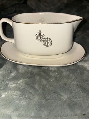 Vintage 60s RX Hall China Pharmacy /Medical Caduceus Gravy Boat w platter